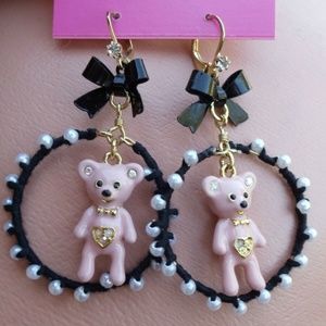 Betsey Johnson Tea Party Princess Teddy Bear Hoops